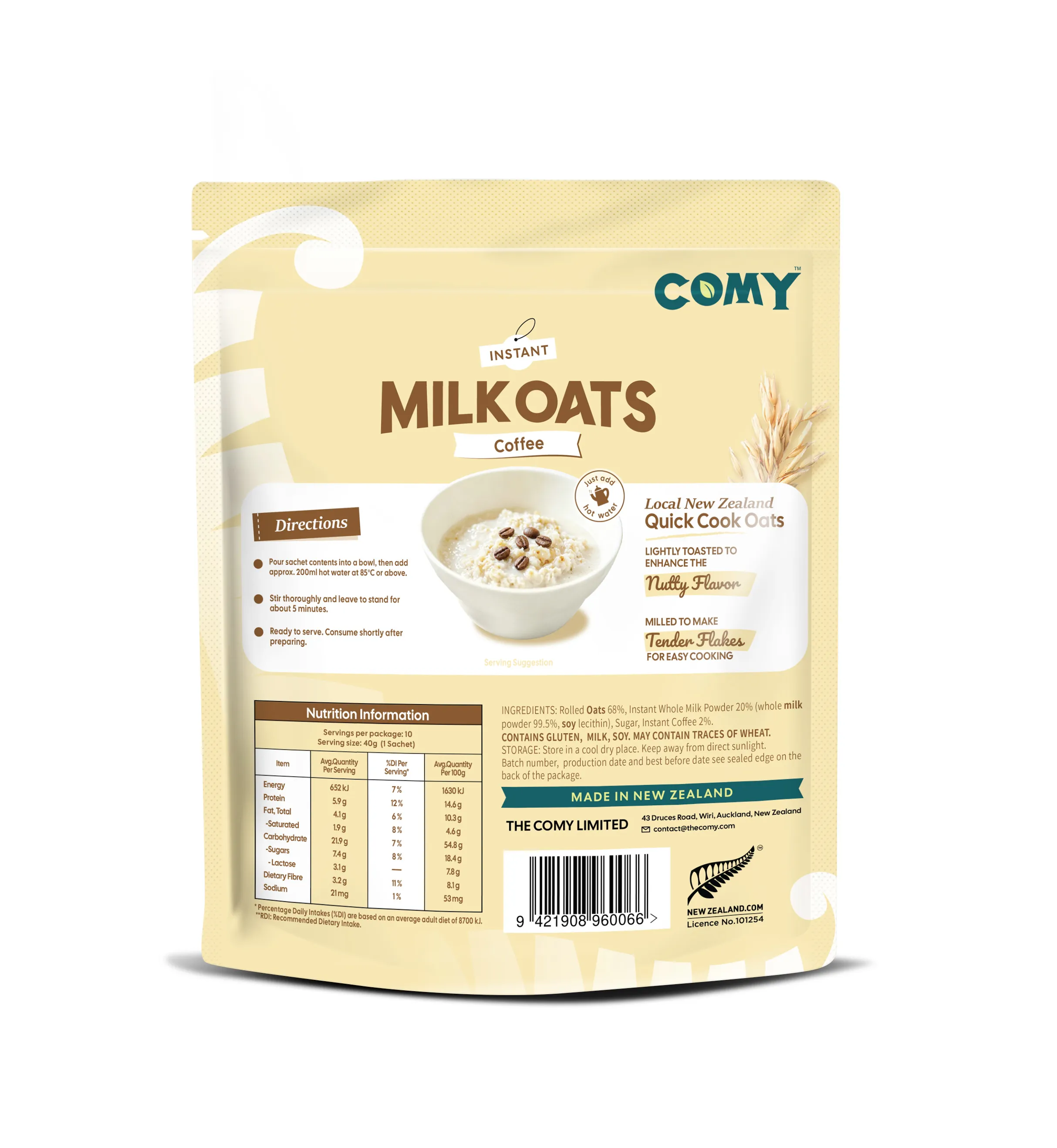 Coffee Milk Oats package showing front and product information