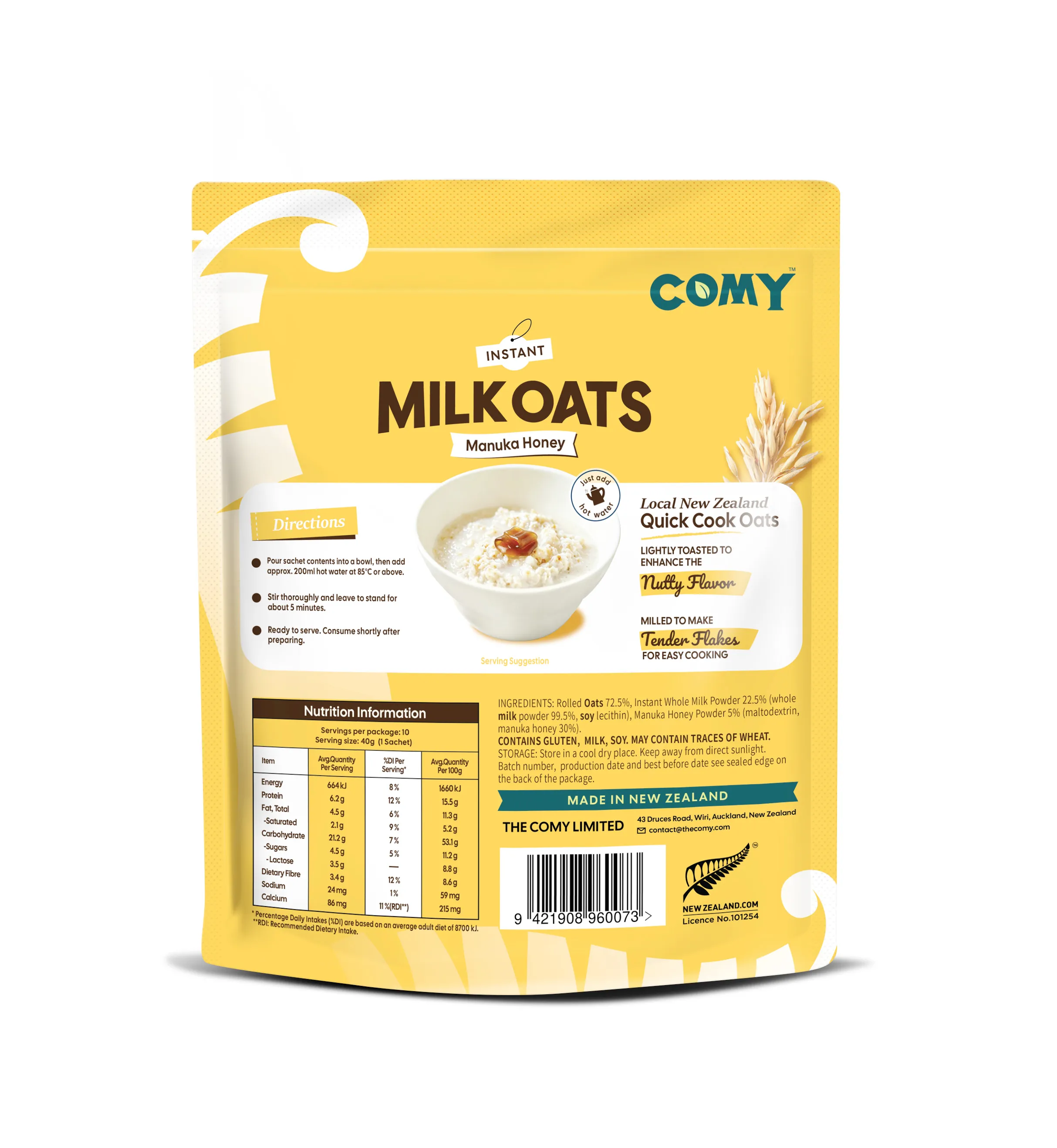 Mānuka Honey Milk Oats package showing front and product information